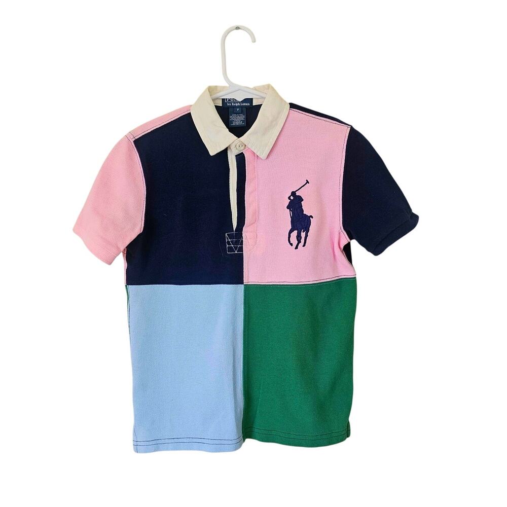 Polo Ralph Lauren Color Block Big Pony Logo Rugby Polo Shirt Boys Short Sleeve 7